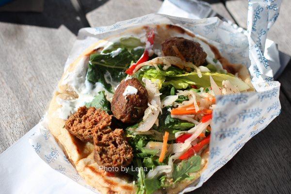 George Pita ($11.59) - lamb meatball pita (cut open one meatball), asked for no fries. Good, very flavorful meatballs