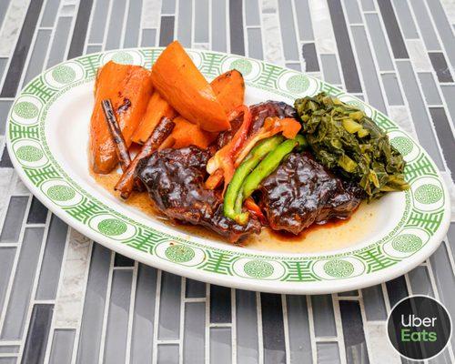 Turkey wings with collard greens and candied yams