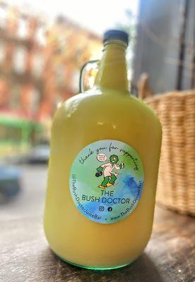 Happy Holidays,
The Bush Doctor Juice bar is back with their Gallon & Half Gallon Ginger Beer Bottles for your next Holiday events.