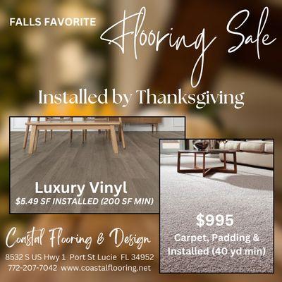 WOW your guests with NEW FLOORS by Thanksgiving.  Stop in and visit with one of our Design Team Members.  FREE ESTIMATES!