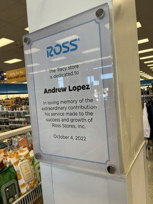 Tracy Store dedicated to Andrew Lopez.