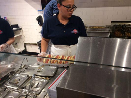 No line at the register for $1 hot dog day, but there's a. It if a wait for the pickup