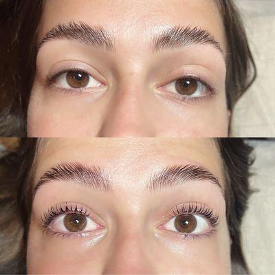 Keratin lash lift & Tint And Brow lamination.  Say goodbye to mascara and hello to beautifully lifted and tinted lashes that last for weeks!