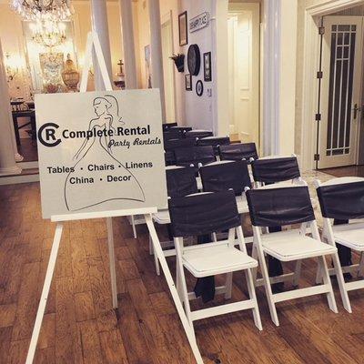 Chairs and sashes available for rent at Complete Rental.