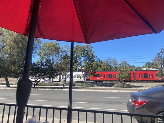 Nice Trolley view from Coop's BBQ !