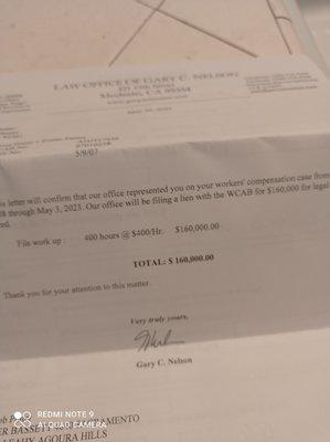 Alleged fees, no benefit was awarded or received for "time spent"