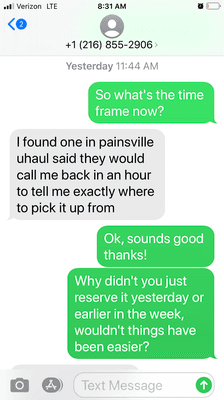 These are text correspondences between the owner T and I, Gray is him, Green is me. I was trying to find him a truck, check out the 2am txt