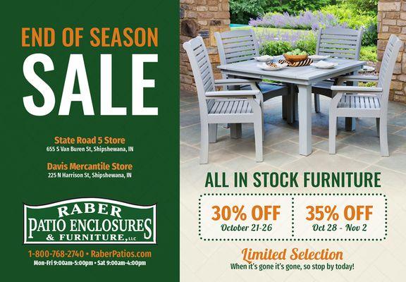 2019 End of Season Sale on all IN STOCK furniture.... up to 35% off Berlin Gardens and more