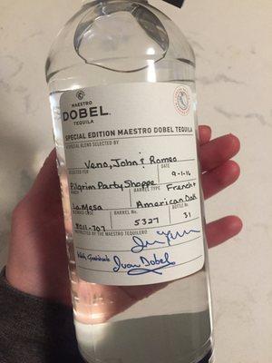 Pilgrim Party shoppe's custom blend of Maestro Dobel Tequila.