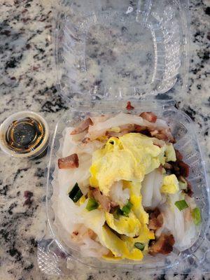 Steamed rice roll with bbq pork and egg