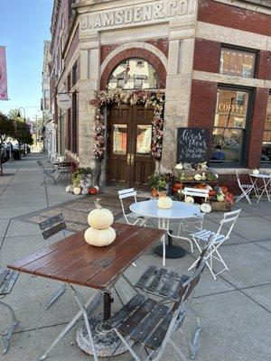 Outdoor seating and front entrance