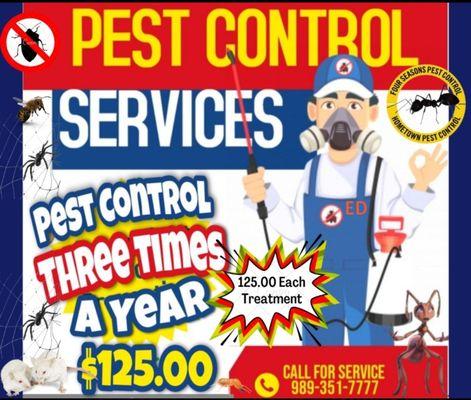 Season pest control service treatment plan. Re-occurring treatments that Four Seasons Exterminating Backs by their Pest Free Guarantee.