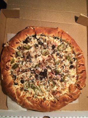 "The Works" pizza(large) with stuffed crust - $10.99