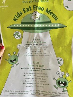 Kids menu (kids 12 and younger eat free)