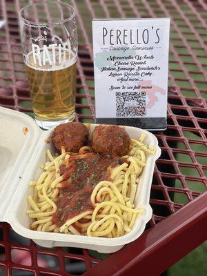 Handmade pasta with meatballs