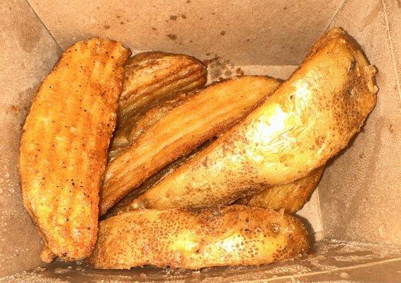 potato wedges soo yum i love potato starch more potatoey! better than fries