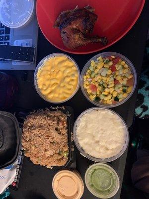 Whole Chicken Fiesta for 4 Mashed Potato Corn Pico Salad Mac & Cheese Chaufa Rice