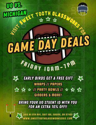 Game Day Deals! College Student Special Discount!