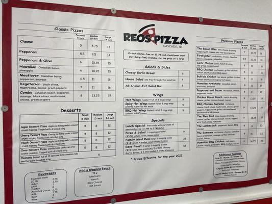 2022 Menu Board