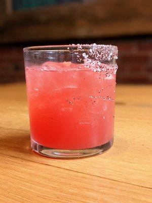 Watermelon Spritz cocktail. Libelula tequila, watermelon, lime, chartreuse, sumac-salt rim. $11.