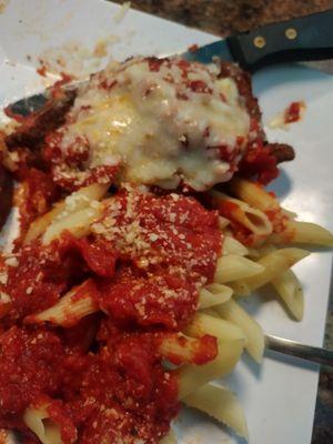 Chicken Parm is one of my favorites, but this was tough and burned.  The pasta was mushy and overdone.