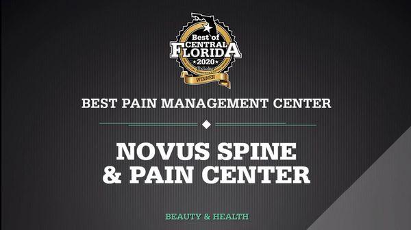 2020 Best of Central Florida  Best Pain Management Center 1st Place Novus Spine and Pain Center