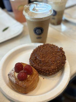 Crab Meat Croquette and Fruit Bite (Raspberry) and nitro coffee