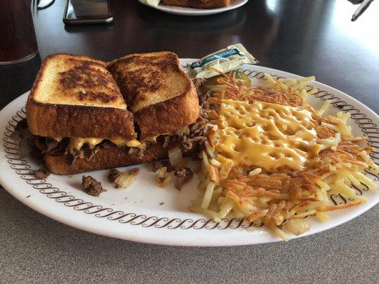 Double Cheesesteak Texas Melt with onions, covered