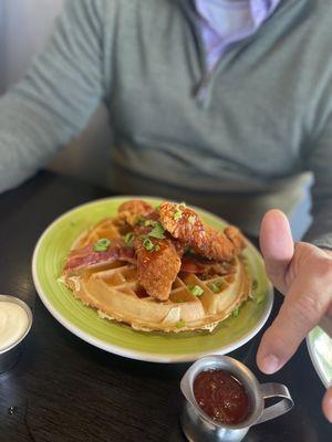 Spicy chicken and waffles