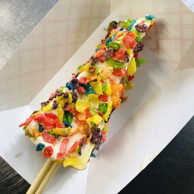 Fruity Pebbles cheesecake on a stick special