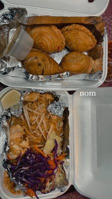 chicken pad thai and curry puff