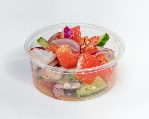 Our fresh Greek Salad with tomato, onion, cucumber, kalamata and feta, marinaded in our house-made greek dressing.