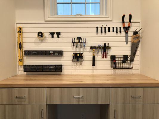 Custom Garage with Slotwall and Work Bench - Manhattan Beach