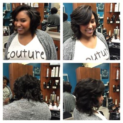 Full head sew in with clipper /razor cut bob