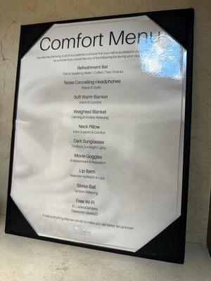 The comfort menu