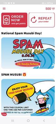 8/8 is the annual Free SPAM Musubi Day when ordered through the L&L app.