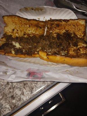 A toasted steak and cheese and I got this burnt overcooked, first time trying this place .  Staff was nice though.