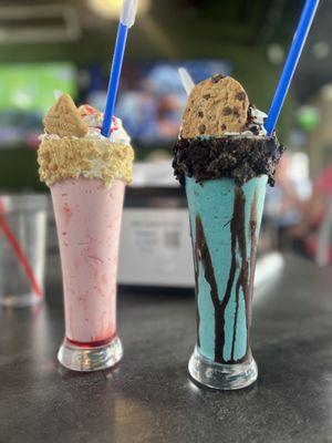 Strawberry Delight and Cookie Monster milkshakes