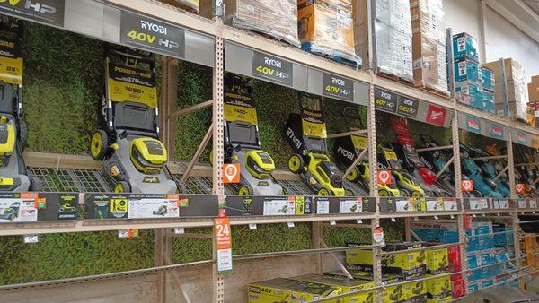 Lawn mower display in the store.