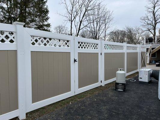 6' High Two Tone Beige & White PVC Fence.