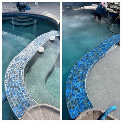 Blue Pool Tile Spillway Before & After