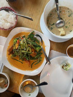 Tom Kha, Panang Salmon, Salad Rolls