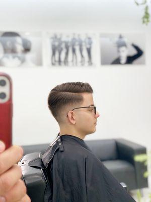 Classic haircut with skin fade in the sides