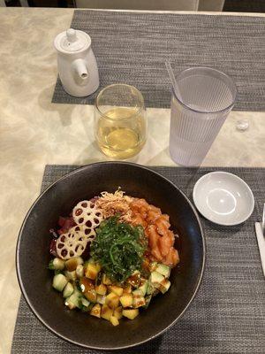 Poke bowl and plum wine