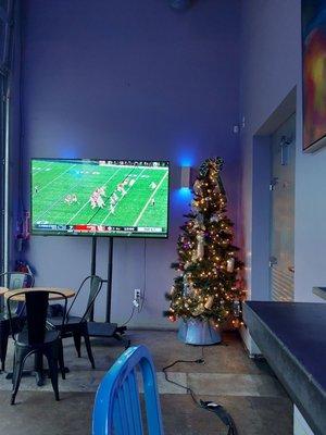 Got the game on and the tree is 'lit'!