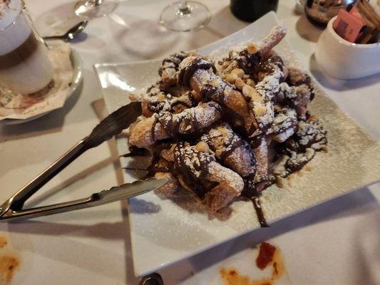 Sharable desert with Nutella drizzle.