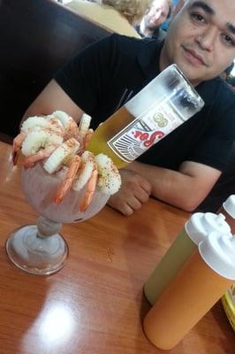 Can't decide whether to eat or drink? Look no more! Michelada (bucanera?) He enjoyed it. I stuck to my limonada.