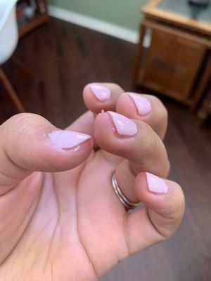 Not only did she file the skin around my nails harshly but when cutting my cuticles, she cut way more off and left skin hanging.