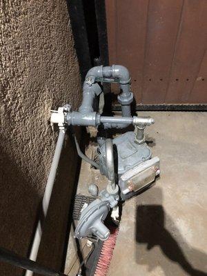 Gas meter had to be placed sideways due to them covering a gas line issue with concrete