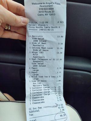 Receipt with all additional charges.  Nonsense!